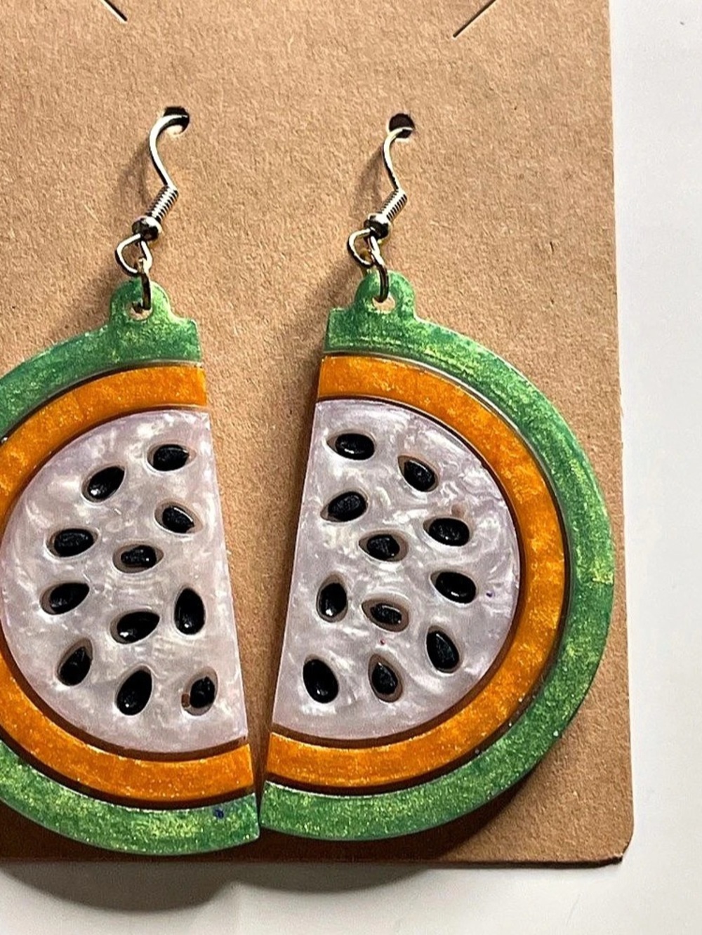 Watermelon Drop Earrings in Green & Orange